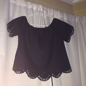 Navy blue off the shoulder shirt